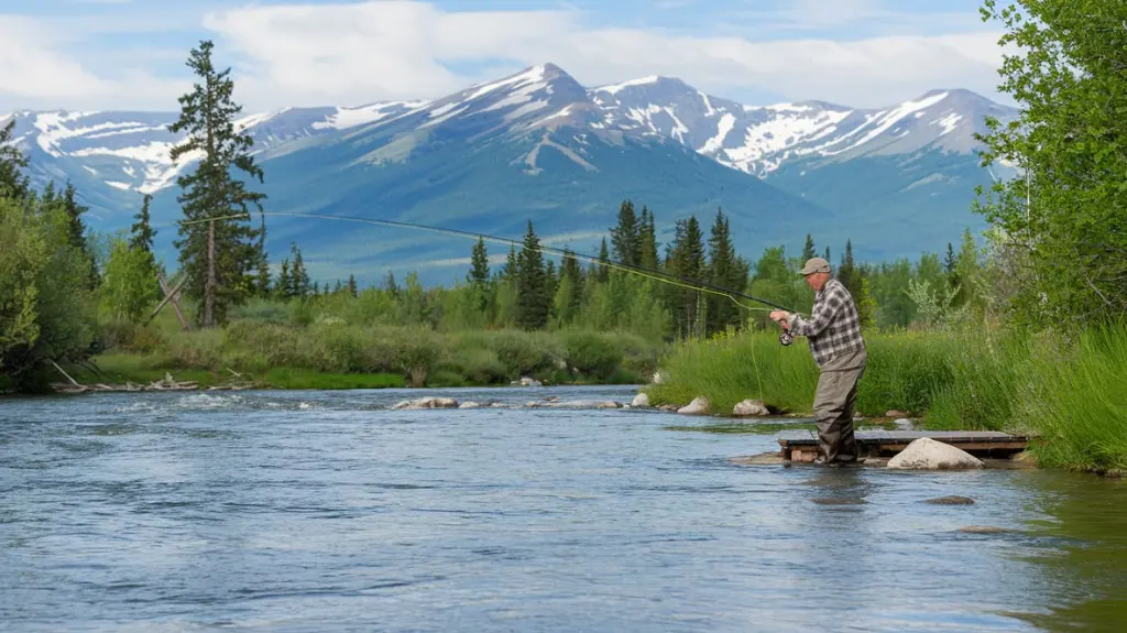 A fisherman casting a line in a scenic Alaskan river, highlighting the state's fishing opportunities.