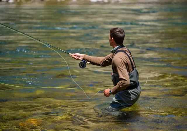 Man comfortably fly fishing in well-fitting breathable waders, illustrating the secrets to choosing men's waders.