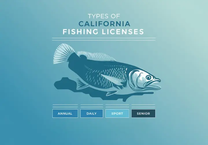 Chart showing California fishing license types such as annual, daily, and sport, along with their costs.