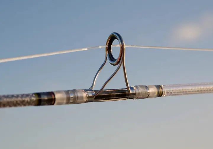 Macro close-up showcasing key Ugly Stik GX2 rod features: Ugly Tech blank, PVD coated Ugly Tuff guide, and Clear Tip.