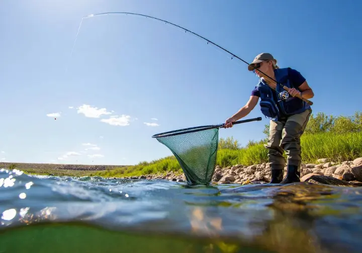 Angler landing a bass with an Ugly Stik GX2 rod bent significantly, showcasing its on-water durability and performance.