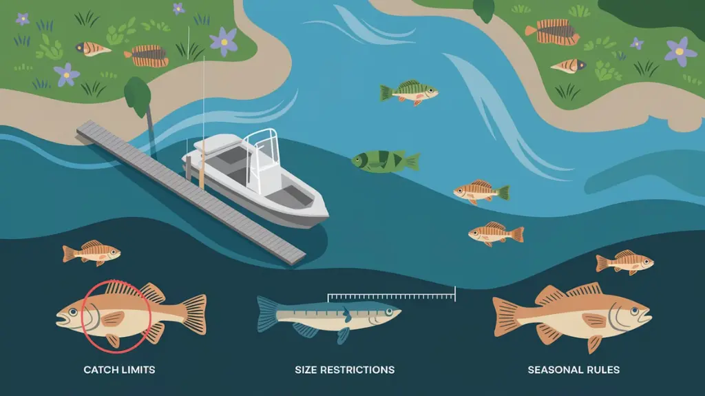 Visual depiction of Texas fishing regulations, including catch limits and size restrictions.