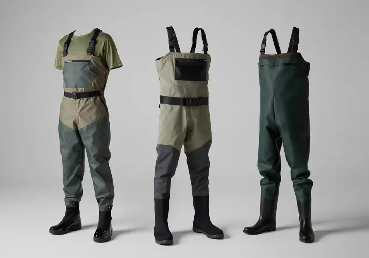 Showcase display of top men's wader picks including premium breathable, value breathable, and neoprene models.