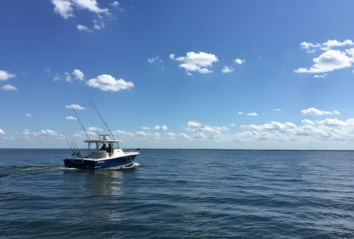 Trolling in fishing, highlighting the action of dragging lures behind a moving boat.