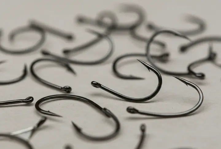 Various types and sizes of trout hooks, providing a visual guide.