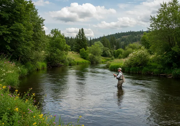 Fly fishing on a beautiful river, highlighting the mystery and allure of fly fishing.