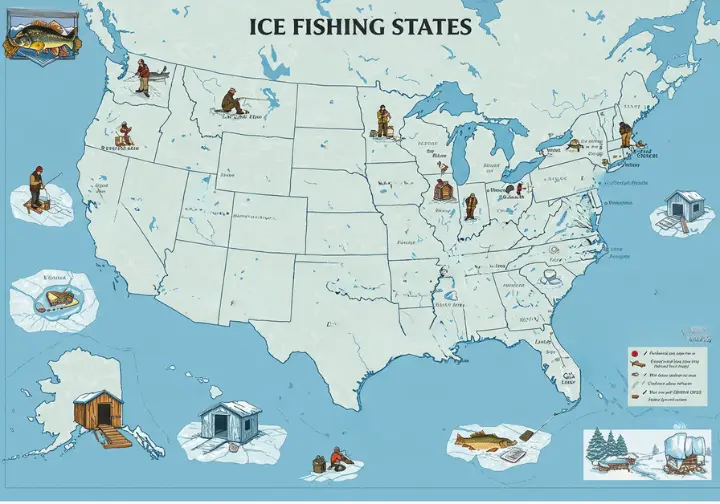 A map showing top ice fishing locations in the U.S. and internationally.