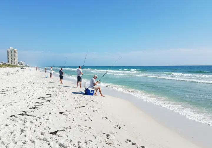 Family surf fishing on the white sandy beaches of Panama City Beach.  