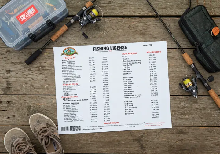 Flat-lay of Florida fishing license prices, including resident and non-resident options.