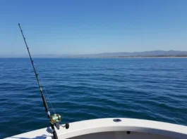 Charter fishing boat on the ocean in Southern California, ready for a fishing adventure.