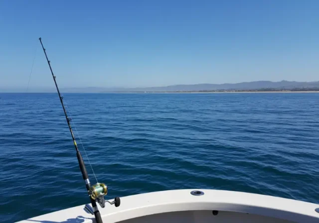 Charter fishing boat on the ocean in Southern California, ready for a fishing adventure.