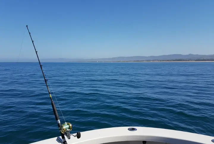 Charter fishing boat on the ocean in Southern California, ready for a fishing adventure.