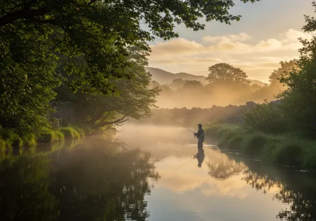 Hidden fishing spot in Galway, Ireland where local anglers cast their lines at dawn on the River Corrib