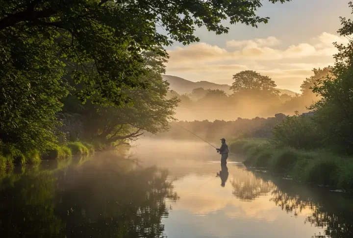 Hidden fishing spot in Galway, Ireland where local anglers cast their lines at dawn on the River Corrib