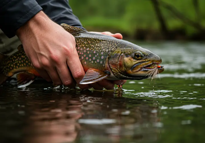 using effective fly patterns to catch large brook trout in Maine rivers.