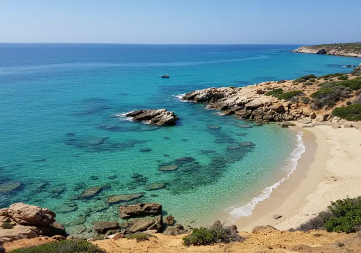 Aerial view of a rocky coastline and beach, depicting the best inshore fishing hotspots in Cabo San Lucas.