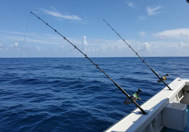 Deep sea fishing boat using trolling technique in Costa Rica.