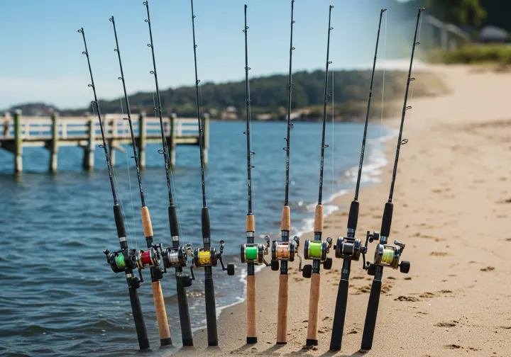 Variety of top saltwater rod picks for different fishing needs, including inshore, offshore, and surf fishing.