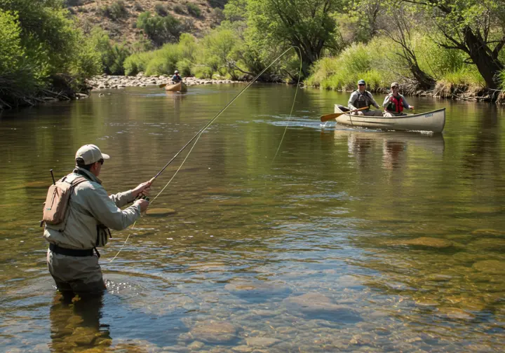 Fly fishing techniques for the Llano River: demonstrating wade fishing and float fishing methods for successful angling.