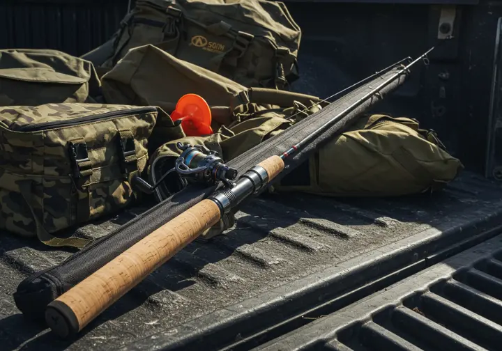 Unprotected fishing rod damaged from transport.