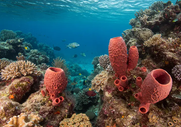 Vibrant Atlantic coral reef ecosystem with diverse fish, highlighting ecologically significant species.