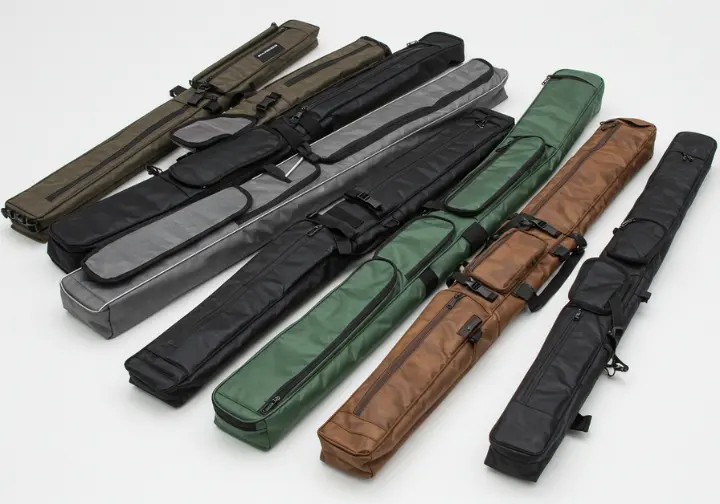 Assortment of fishing rod bags for different purposes.