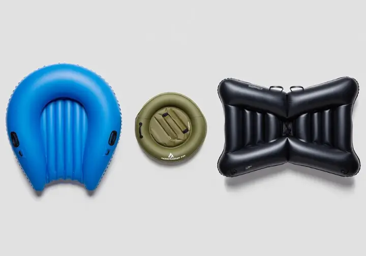 Showcase display of top float tube gear, comparing popular U-shape, ultralight hike-in, and pontoon-style float tubes.