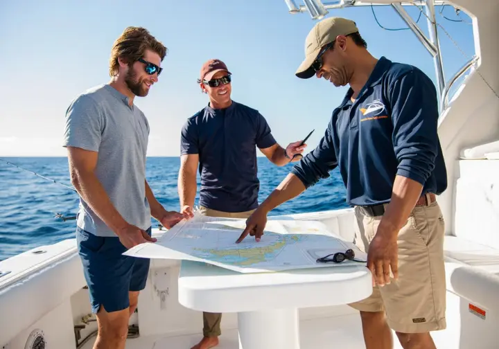 Anglers communicating clearly with charter crew on a boat in Cabo, solving potential pain points.