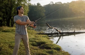 Best Spinning Rods for Beginners That Won’t Fight You Beginner angler casting a spinning combo from a lake bank at first light, best spinning rods for beginners