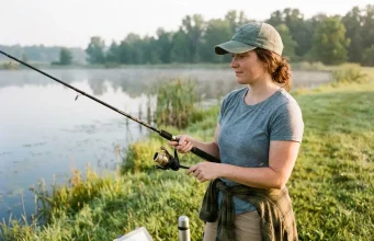 What Gear Do You Need to Start Fishing? Less Than You Think Beginner holding a spinning combo at a quiet pond, the basic gear you need to start fishing