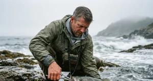 Best Fishing Pliers That Won’t Rust Shut Angler using titanium fishing pliers to back a hook out of a striped bass at the water's edge