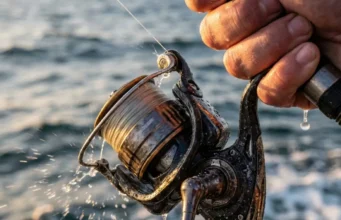 Best Spinning Reels Under $100: The 2026 Value Audit Close-up of a spinning reel under heavy drag pressure with salt spray and angler's hand gripping tight.