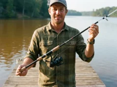 9 Parts of a Fishing Rod and What Each One Does Angler holding a fishing rod tip to butt, showing every part of a fishing rod