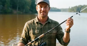 9 Parts of a Fishing Rod and What Each One Does Angler holding a fishing rod tip to butt, showing every part of a fishing rod