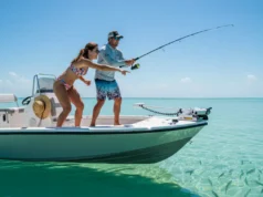 The Science of Fish Vision: What Every Angler Must Know An attractive young couple fishing together from a boat on a sunny day, with the man casting his line as the woman points at the water.