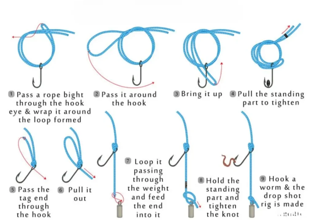 tying the Palomar knot for a drop shot