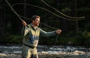 Best Beginner Fly Rod and Reel: Top Kits for Skill Growth An angler casting a yellow fly line in a river with a tight loop during sunset.
