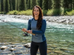 Essential Fishing Tools: A Beginner-to-Expert Analysis A beautiful, athletic woman in her late 20s smiling as she prepares her fishing gear while standing in a clear, scenic mountain river.