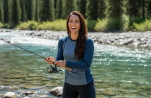 Essential Fishing Tools: A Beginner-to-Expert Analysis A beautiful, athletic woman in her late 20s smiling as she prepares her fishing gear while standing in a clear, scenic mountain river.
