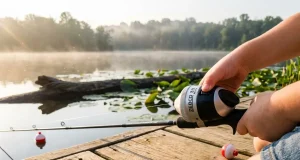 Best Kids Fishing Poles That Actually Stay Tangle-Free Young girl on a dock holding a tangle-free kids fishing pole with a push-button spincast reel