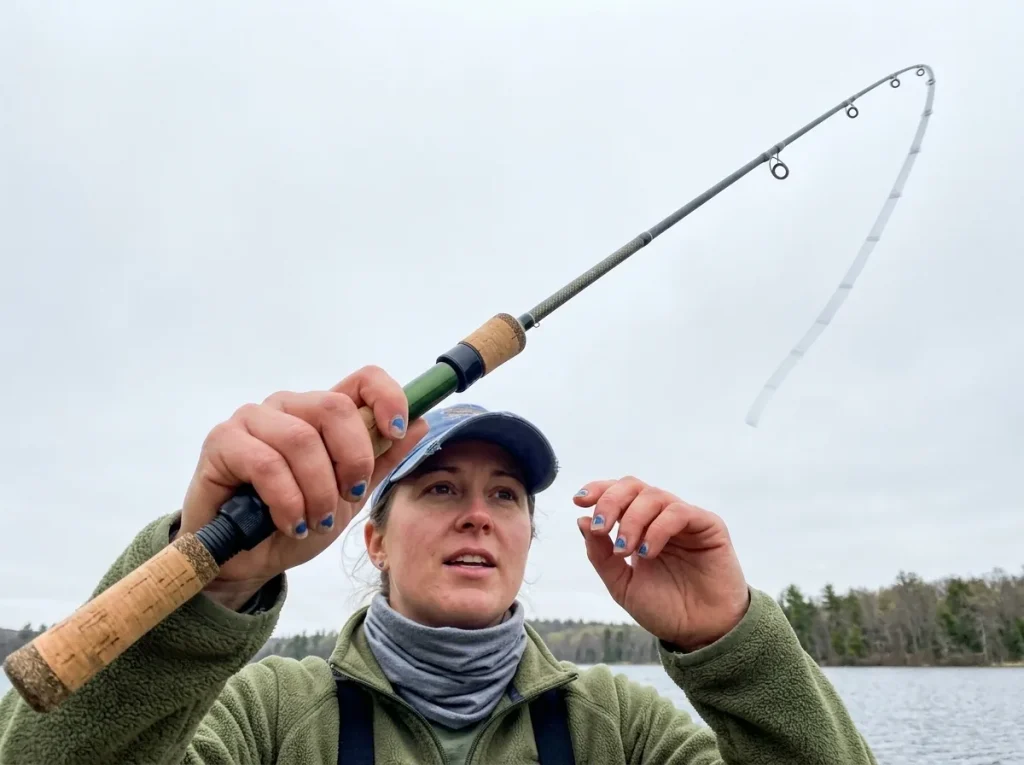 Angler flicking a featherlight ultralight rod to show high-modulus fast tip recovery