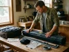 5 Fishing Gear Mistakes That TSA Will Flag Angler packing fishing gear and a rod tube on a table before a flight, following TSA travel rules