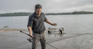 3 Rod and Reel Balance Mistakes That Cost You Casts Angler resting a spinning combo on one finger to balance rod and reel at a lake ramp