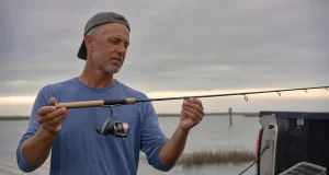 Rod Guide Materials and Why Most Anglers Overpay Angler sighting down a spinning rod to inspect the guide train at the tailgate after a morning tide