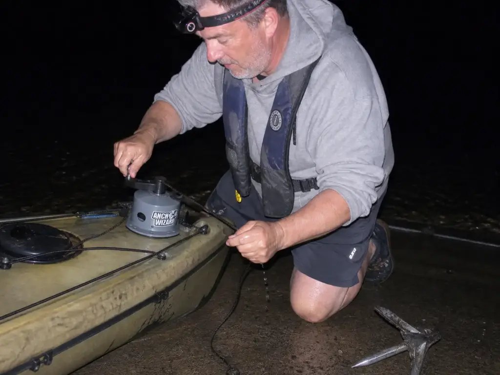 Cranking an anchor up with a low-profile deck-mounted anchor reel at first light