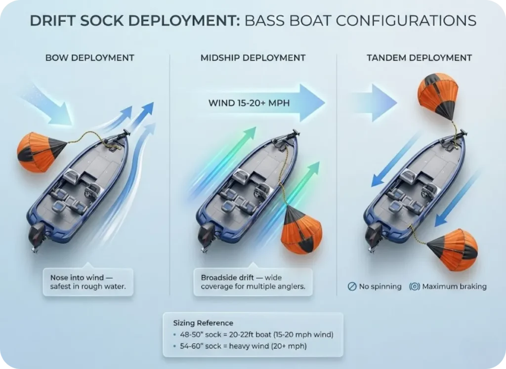 Ultra-premium overhead isometric diagram showing three boat approach angles relative to wave direction — head sea at 0 degrees, quartering sea at 45 degrees, and beam sea at 90 degrees — with sophisticated color-coded safety indicators.