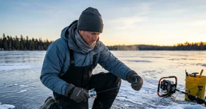 Do You Need Special Cold Water Line? Often Not Angler spooling Sufix Ice Magic cold water mono onto an ice reel at a frozen lake at dawn