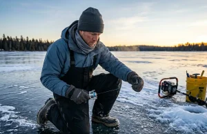 Do You Need Special Cold Water Line? Often Not Angler spooling Sufix Ice Magic cold water mono onto an ice reel at a frozen lake at dawn