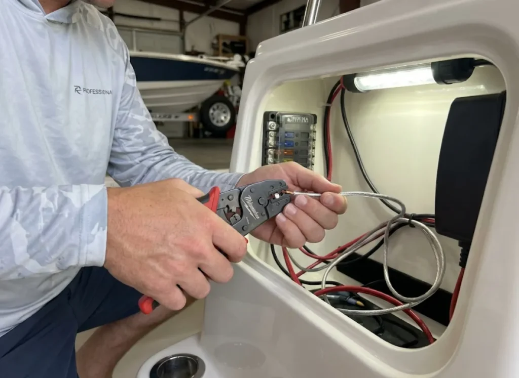 Installing dedicated 10-gauge marine power wiring for fish finder electronics