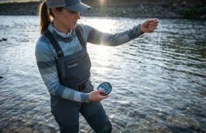 Is Fluorocarbon Really Invisible? The Physics Behind the Refraction Claim Angler examining fluorocarbon line visibility against sunlight over clear mountain stream